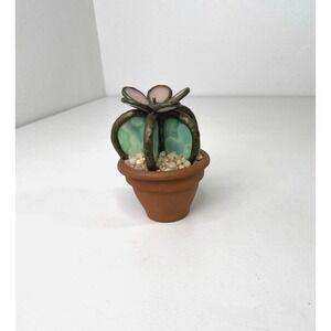Stained Glass Cactus With Pink Flower Terracotta Pot 5"x3" Handmade Gift Décor